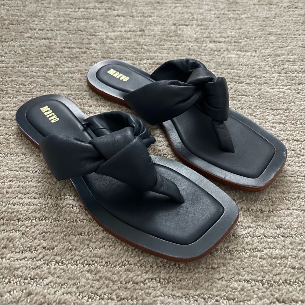 Anthropologie Maeve Puffy Knotted Leather Sandals Navy Blue 9 - Picture 4 of 10